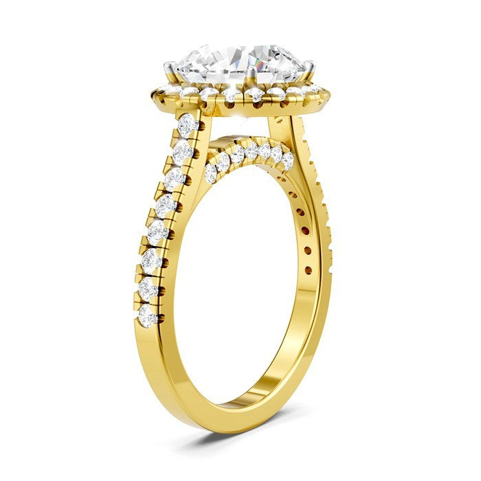 3/4 Ctw Round Shape Round Cut Diamond Halo Semi-Mount Engagement Ring in 14K Yellow Gold