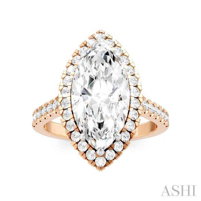 3/4 Ctw Marquise Shape Round Cut Diamond Halo Semi-Mount Engagement Ring in 14K Rose Gold