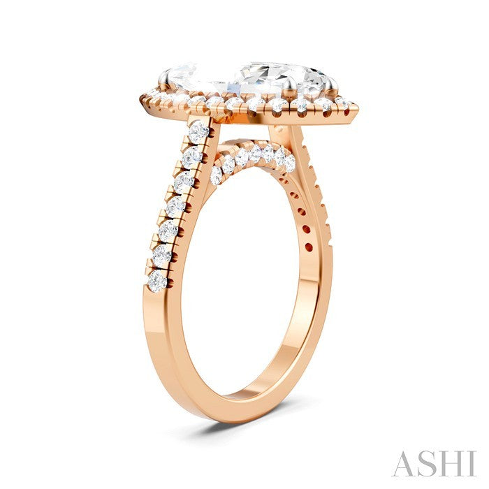 3/4 Ctw Marquise Shape Round Cut Diamond Halo Semi-Mount Engagement Ring in 14K Rose Gold