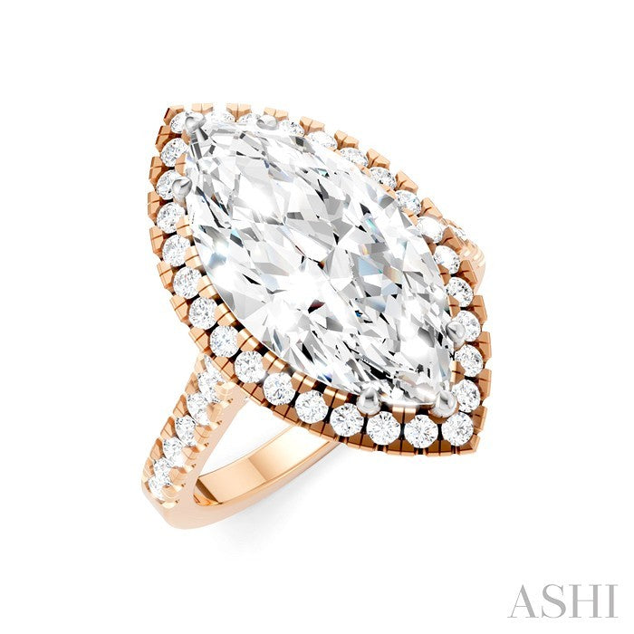 3/4 Ctw Marquise Shape Round Cut Diamond Halo Semi-Mount Engagement Ring in 14K Rose Gold