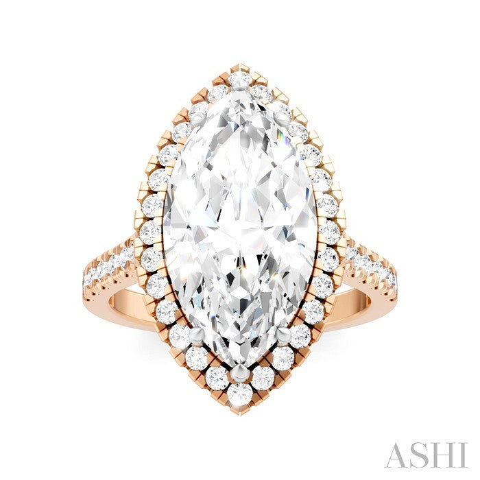 3/4 Ctw Marquise Shape Round Cut Diamond Halo Semi-Mount Engagement Ring in 14K Rose Gold