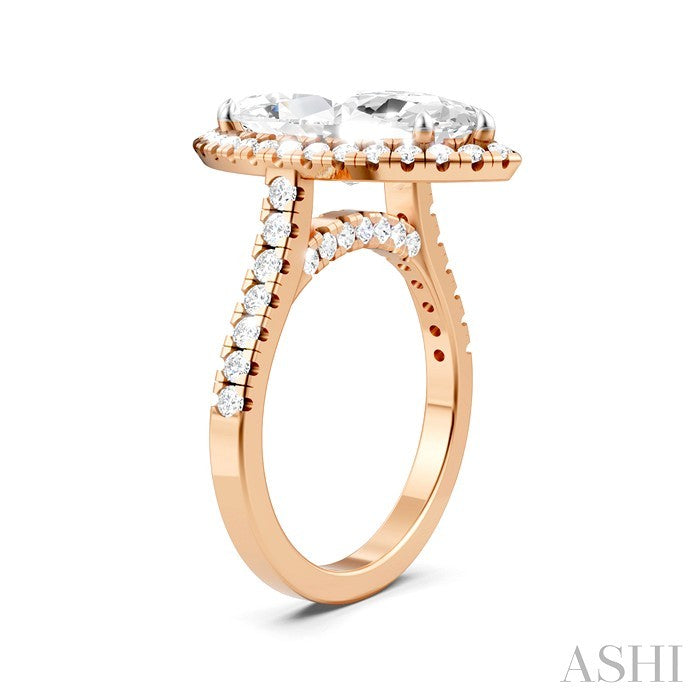 3/4 Ctw Marquise Shape Round Cut Diamond Halo Semi-Mount Engagement Ring in 14K Rose Gold