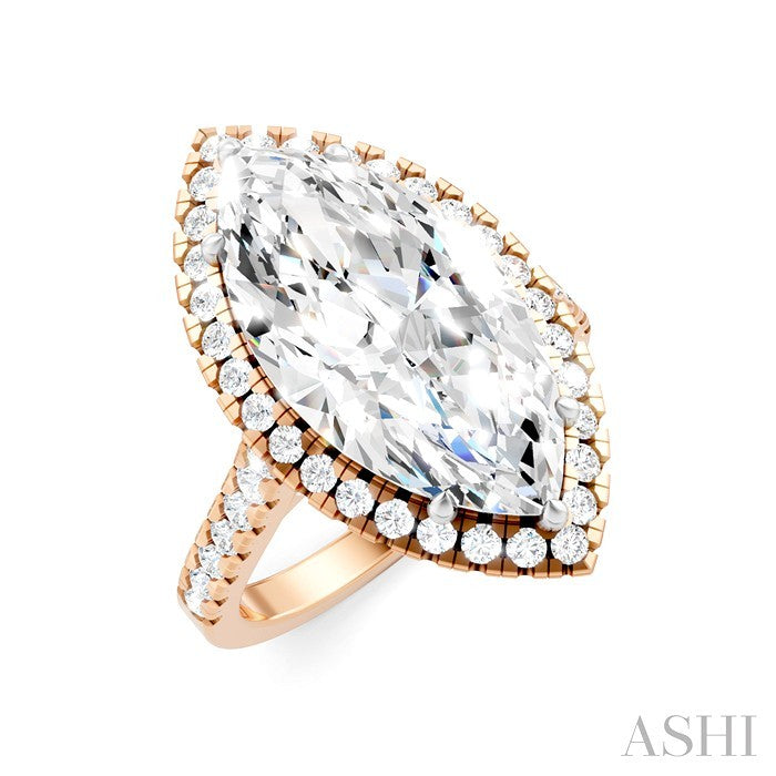 3/4 Ctw Marquise Shape Round Cut Diamond Halo Semi-Mount Engagement Ring in 14K Rose Gold