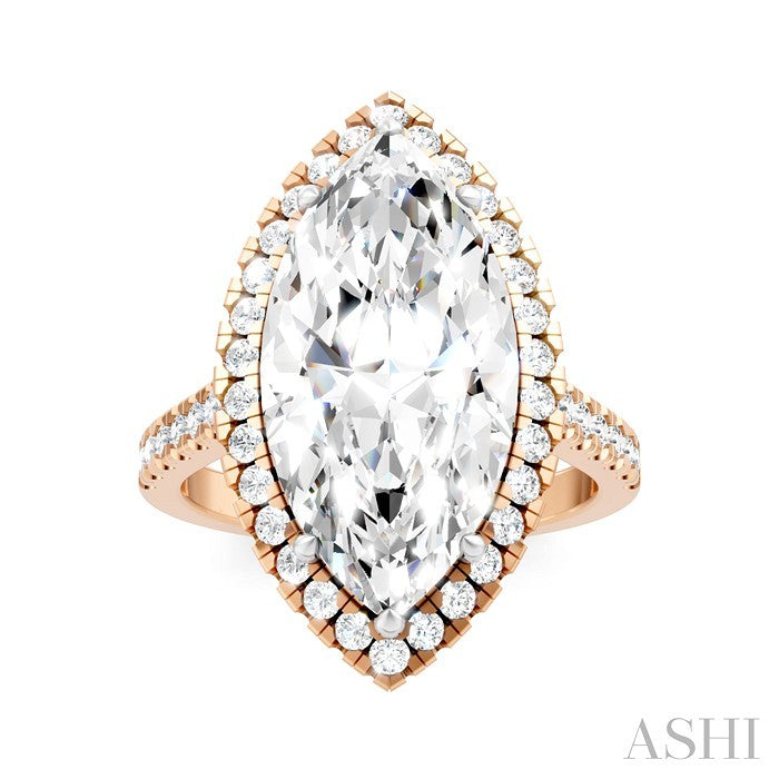 3/4 Ctw Marquise Shape Round Cut Diamond Halo Semi-Mount Engagement Ring in 14K Rose Gold