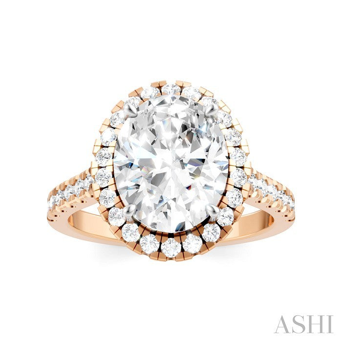 3/4 Ctw Oval Shape Round Cut Diamond Halo Semi-Mount Engagement Ring in 14K Rose Gold