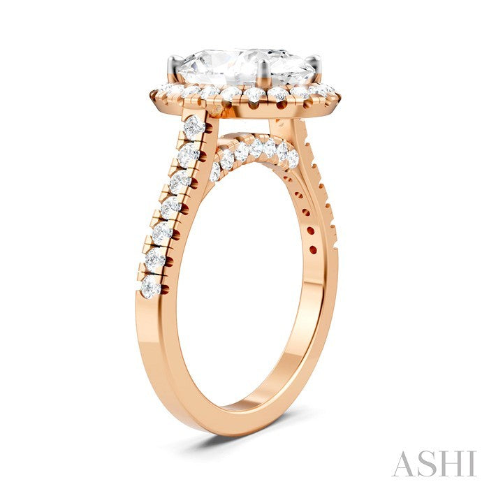 3/4 Ctw Oval Shape Round Cut Diamond Halo Semi-Mount Engagement Ring in 14K Rose Gold