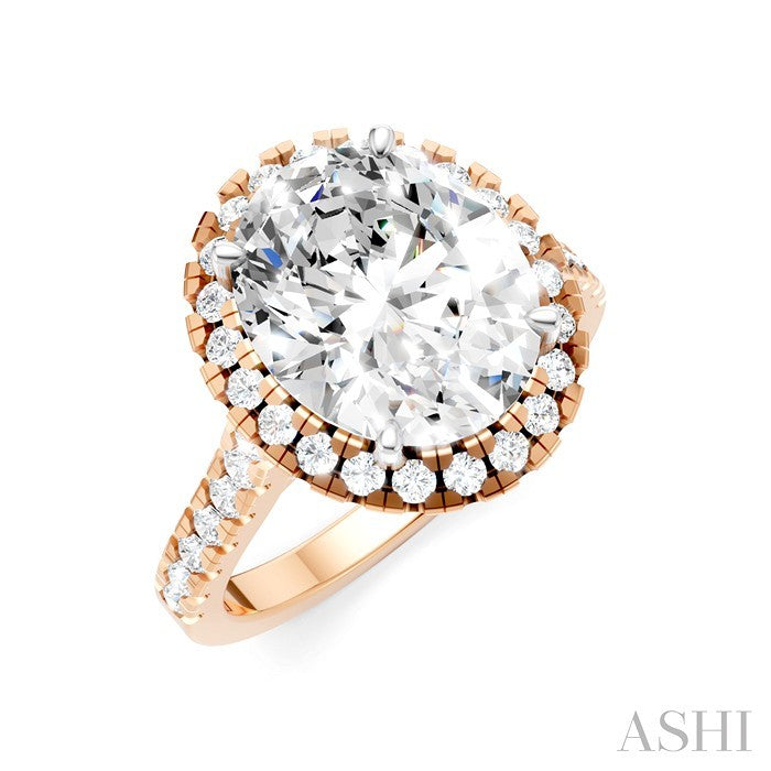 3/4 Ctw Oval Shape Round Cut Diamond Halo Semi-Mount Engagement Ring in 14K Rose Gold