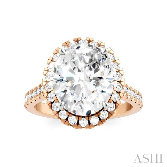 3/4 Ctw Oval Shape Round Cut Diamond Halo Semi-Mount Engagement Ring in 14K Rose Gold