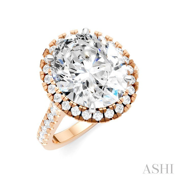 3/4 Ctw Oval Shape Round Cut Diamond Halo Semi-Mount Engagement Ring in 14K Rose Gold