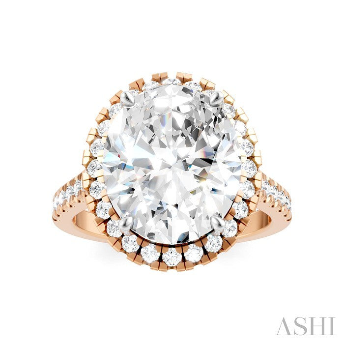 3/4 Ctw Oval Shape Round Cut Diamond Halo Semi-Mount Engagement Ring in 14K Rose Gold