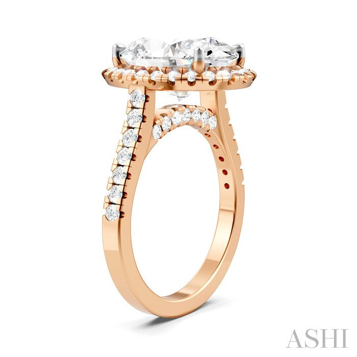 3/4 Ctw Oval Shape Round Cut Diamond Halo Semi-Mount Engagement Ring in 14K Rose Gold