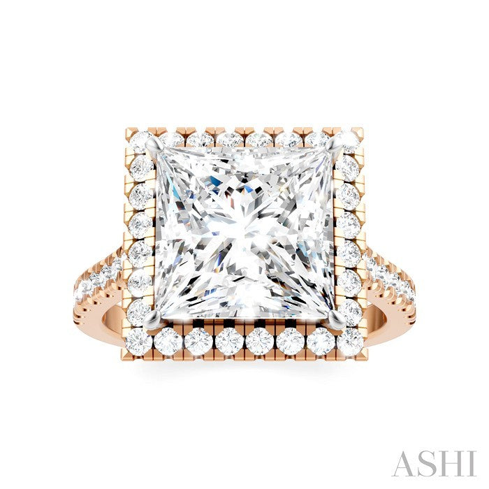 3/4 Ctw Princess Shape Round Cut Diamond Halo Semi-Mount Engagement Ring in 14K Rose Gold