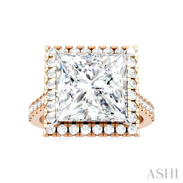 3/4 Ctw Princess Shape Round Cut Diamond Halo Semi-Mount Engagement Ring in 14K Rose Gold