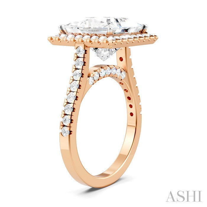 3/4 Ctw Princess Shape Round Cut Diamond Halo Semi-Mount Engagement Ring in 14K Rose Gold