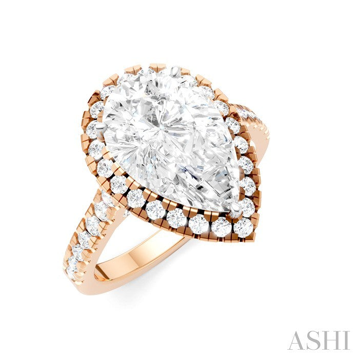 3/4 Ctw Pear Shape Round Cut Diamond Halo Semi-Mount Engagement Ring in 14K Rose Gold