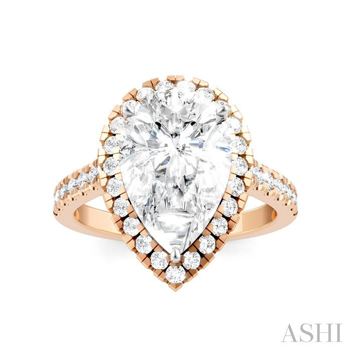 3/4 Ctw Pear Shape Round Cut Diamond Halo Semi-Mount Engagement Ring in 14K Rose Gold