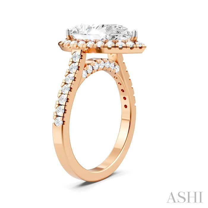 3/4 Ctw Pear Shape Round Cut Diamond Halo Semi-Mount Engagement Ring in 14K Rose Gold
