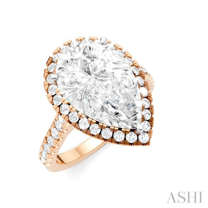 3/4 Ctw Pear Shape Round Cut Diamond Halo Semi-Mount Engagement Ring in 14K Rose Gold