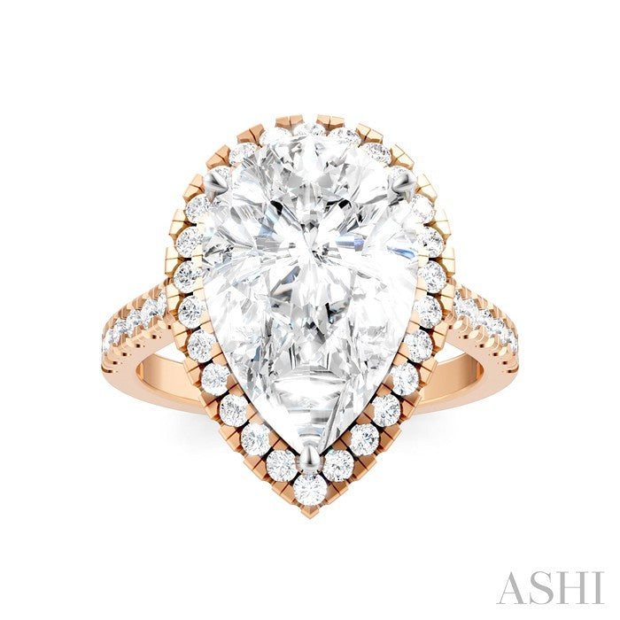 3/4 Ctw Pear Shape Round Cut Diamond Halo Semi-Mount Engagement Ring in 14K Rose Gold