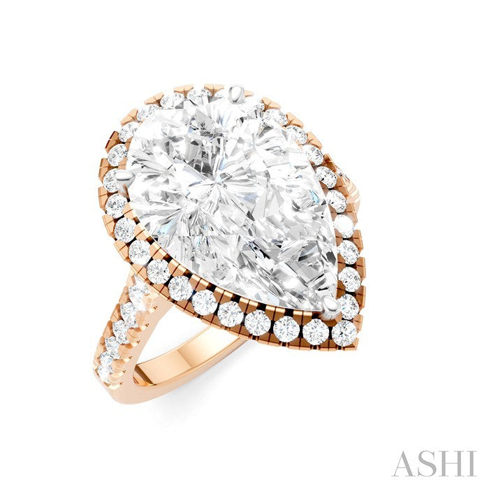 3/4 Ctw Pear Shape Round Cut Diamond Halo Semi-Mount Engagement Ring in 14K Rose Gold