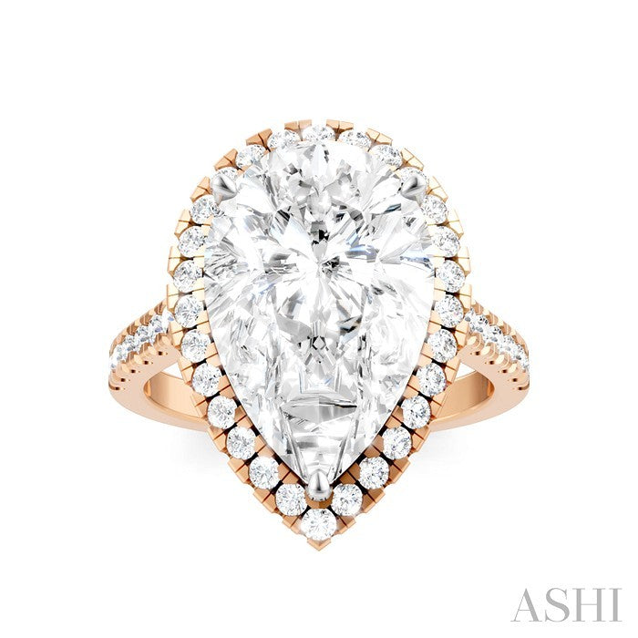 3/4 Ctw Pear Shape Round Cut Diamond Halo Semi-Mount Engagement Ring in 14K Rose Gold