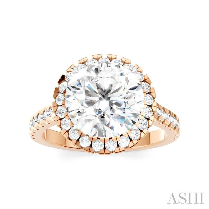 3/4 Ctw Round Shape Round Cut Diamond Halo Semi-Mount Engagement Ring in 14K Rose Gold