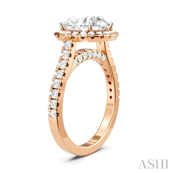 3/4 Ctw Round Shape Round Cut Diamond Halo Semi-Mount Engagement Ring in 14K Rose Gold