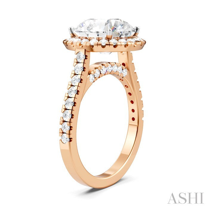 3/4 Ctw Round Shape Round Cut Diamond Halo Semi-Mount Engagement Ring in 14K Rose Gold
