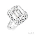 3/4 Ctw Emerald Shape Round Cut Diamond Halo Semi-Mount Engagement Ring in 14K White Gold