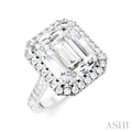 3/4 Ctw Emerald Shape Round Cut Diamond Halo Semi-Mount Engagement Ring in 14K White Gold