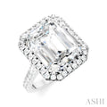 3/4 Ctw Emerald Shape Round Cut Diamond Halo Semi-Mount Engagement Ring in 14K White Gold
