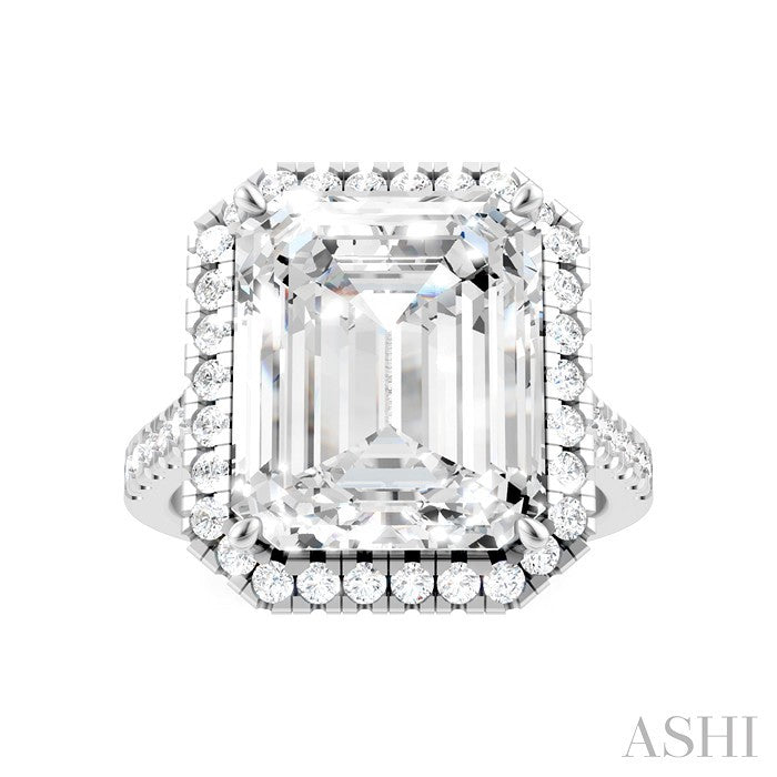 3/4 Ctw Emerald Shape Round Cut Diamond Halo Semi-Mount Engagement Ring in 14K White Gold