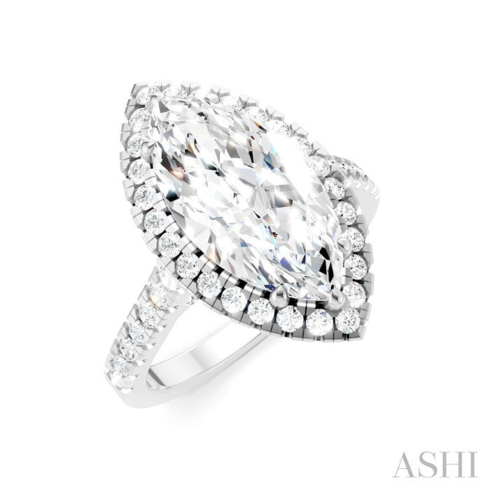 3/4 Ctw Marquise Shape Round Cut Diamond Halo Semi-Mount Engagement Ring in 14K White Gold