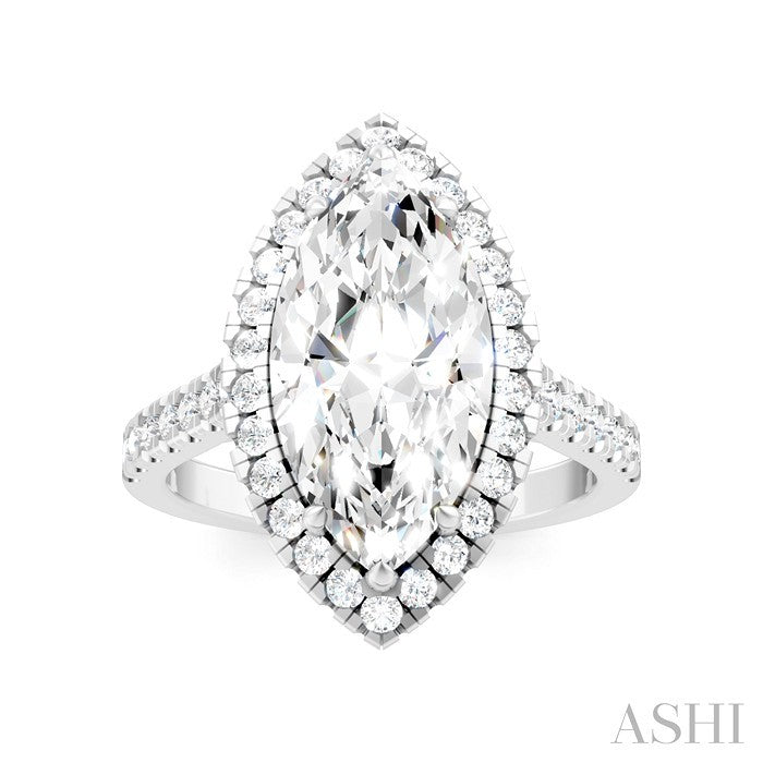 3/4 Ctw Marquise Shape Round Cut Diamond Halo Semi-Mount Engagement Ring in 14K White Gold
