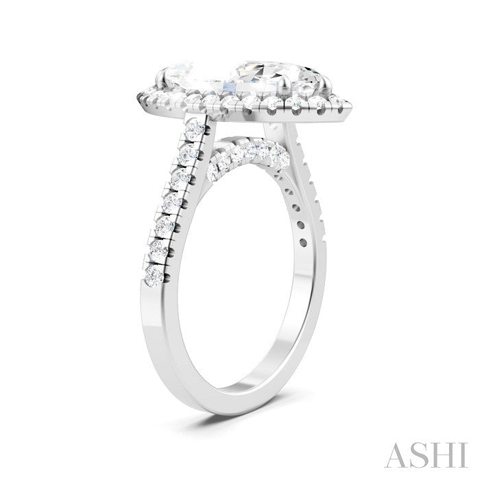 3/4 Ctw Marquise Shape Round Cut Diamond Halo Semi-Mount Engagement Ring in 14K White Gold