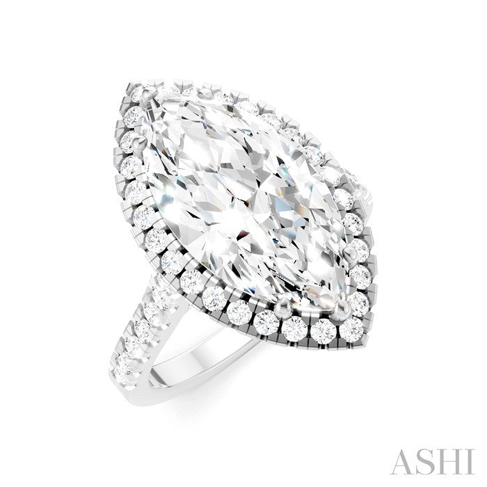 3/4 Ctw Marquise Shape Round Cut Diamond Halo Semi-Mount Engagement Ring in 14K White Gold