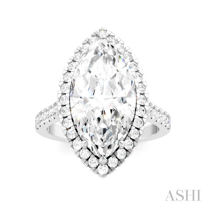 3/4 Ctw Marquise Shape Round Cut Diamond Halo Semi-Mount Engagement Ring in 14K White Gold