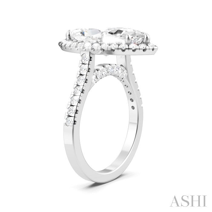 3/4 Ctw Marquise Shape Round Cut Diamond Halo Semi-Mount Engagement Ring in 14K White Gold