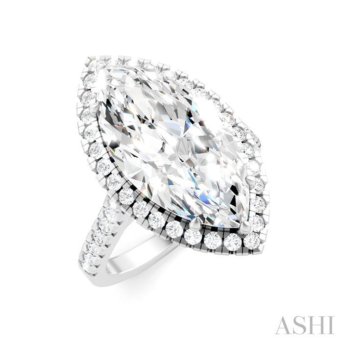3/4 Ctw Marquise Shape Round Cut Diamond Halo Semi-Mount Engagement Ring in 14K White Gold