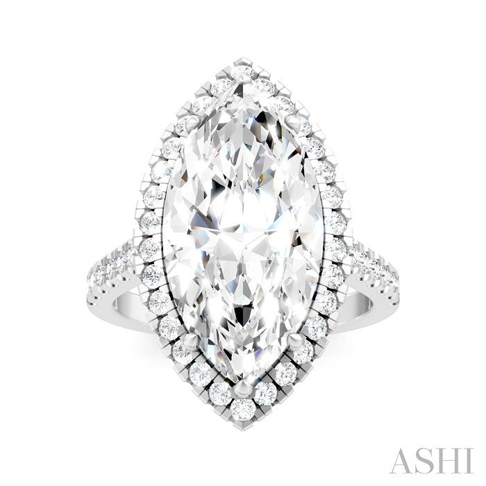 3/4 Ctw Marquise Shape Round Cut Diamond Halo Semi-Mount Engagement Ring in 14K White Gold