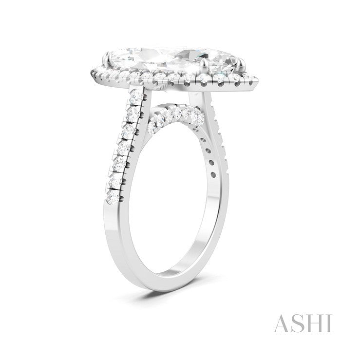 3/4 Ctw Marquise Shape Round Cut Diamond Halo Semi-Mount Engagement Ring in 14K White Gold