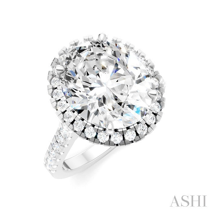 3/4 Ctw Oval Shape Round Cut Diamond Halo Semi-Mount Engagement Ring in 14K White Gold