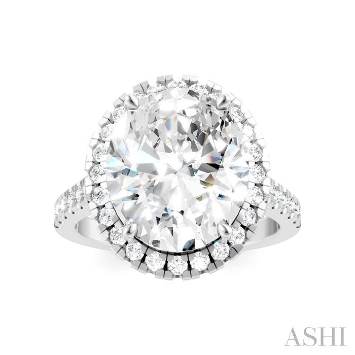 3/4 Ctw Oval Shape Round Cut Diamond Halo Semi-Mount Engagement Ring in 14K White Gold