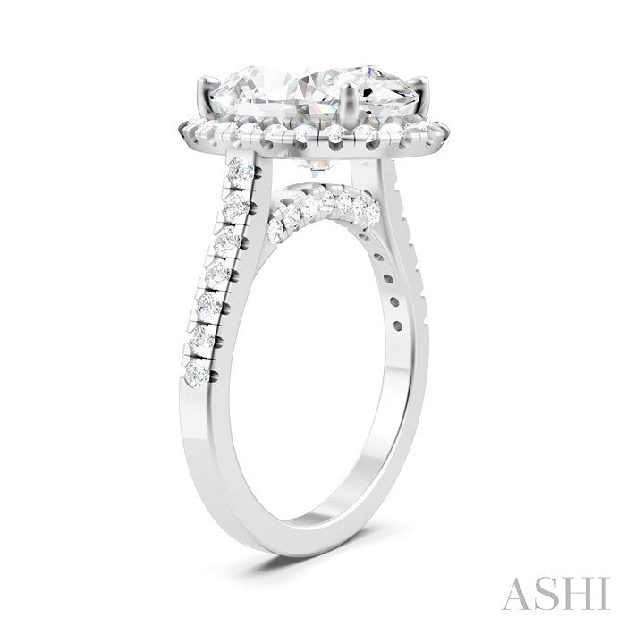 3/4 Ctw Oval Shape Round Cut Diamond Halo Semi-Mount Engagement Ring in 14K White Gold
