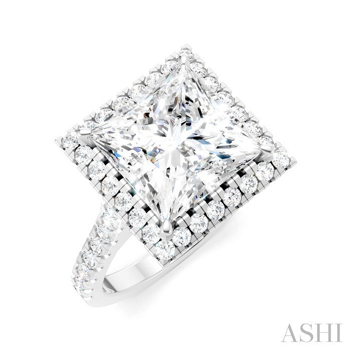3/4 Ctw Princess Shape Round Cut Diamond Halo Semi-Mount Engagement Ring in 14K White Gold