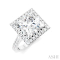 3/4 Ctw Princess Shape Round Cut Diamond Halo Semi-Mount Engagement Ring in 14K White Gold
