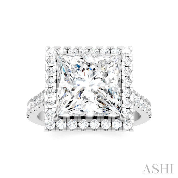 3/4 Ctw Princess Shape Round Cut Diamond Halo Semi-Mount Engagement Ring in 14K White Gold
