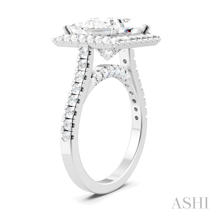 3/4 Ctw Princess Shape Round Cut Diamond Halo Semi-Mount Engagement Ring in 14K White Gold