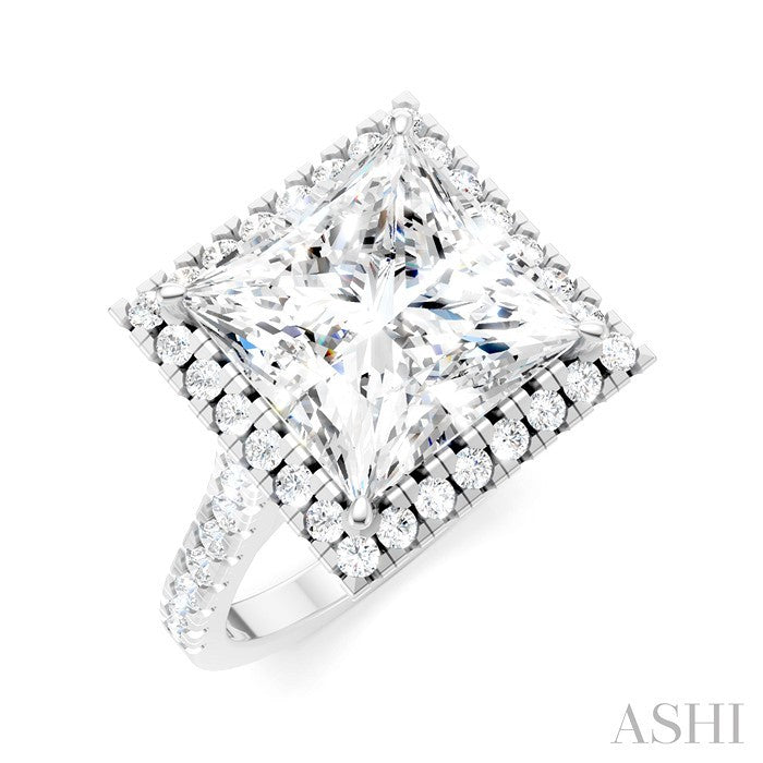 3/4 Ctw Princess Shape Round Cut Diamond Halo Semi-Mount Engagement Ring in 14K White Gold