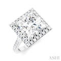 3/4 Ctw Princess Shape Round Cut Diamond Halo Semi-Mount Engagement Ring in 14K White Gold